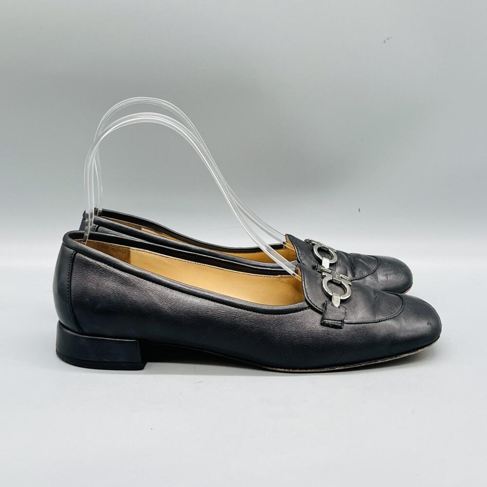 Salvatore Ferragamo Shoes Womens 5.5 Black Leather Gancini Loafer Flats Slip On